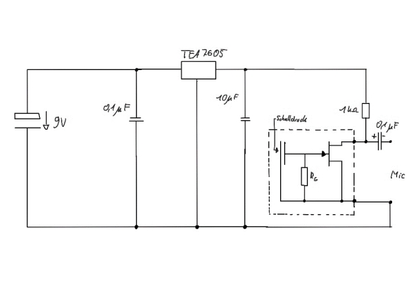 Schaltungsskizze des Wrfelmikrofons mit Schalter