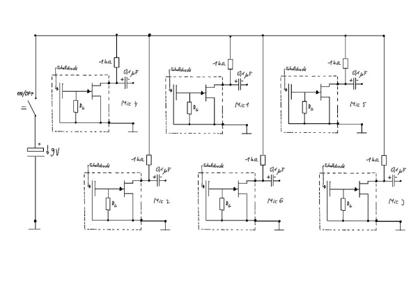Schaltungsskizze eines Kondensatormikrofons