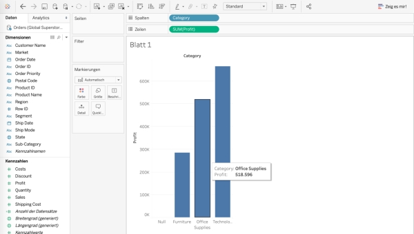 Arbeitsblatt in Tableau Desktop