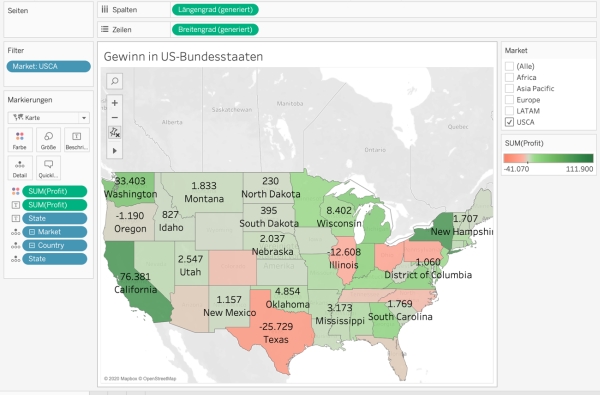 Karte von Gewinnen in US-Bundesstaaten